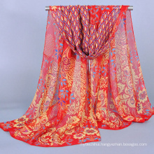 Luxury bright color cheap peacock pattern chiffon scarf and shawl 2016 wholesale China